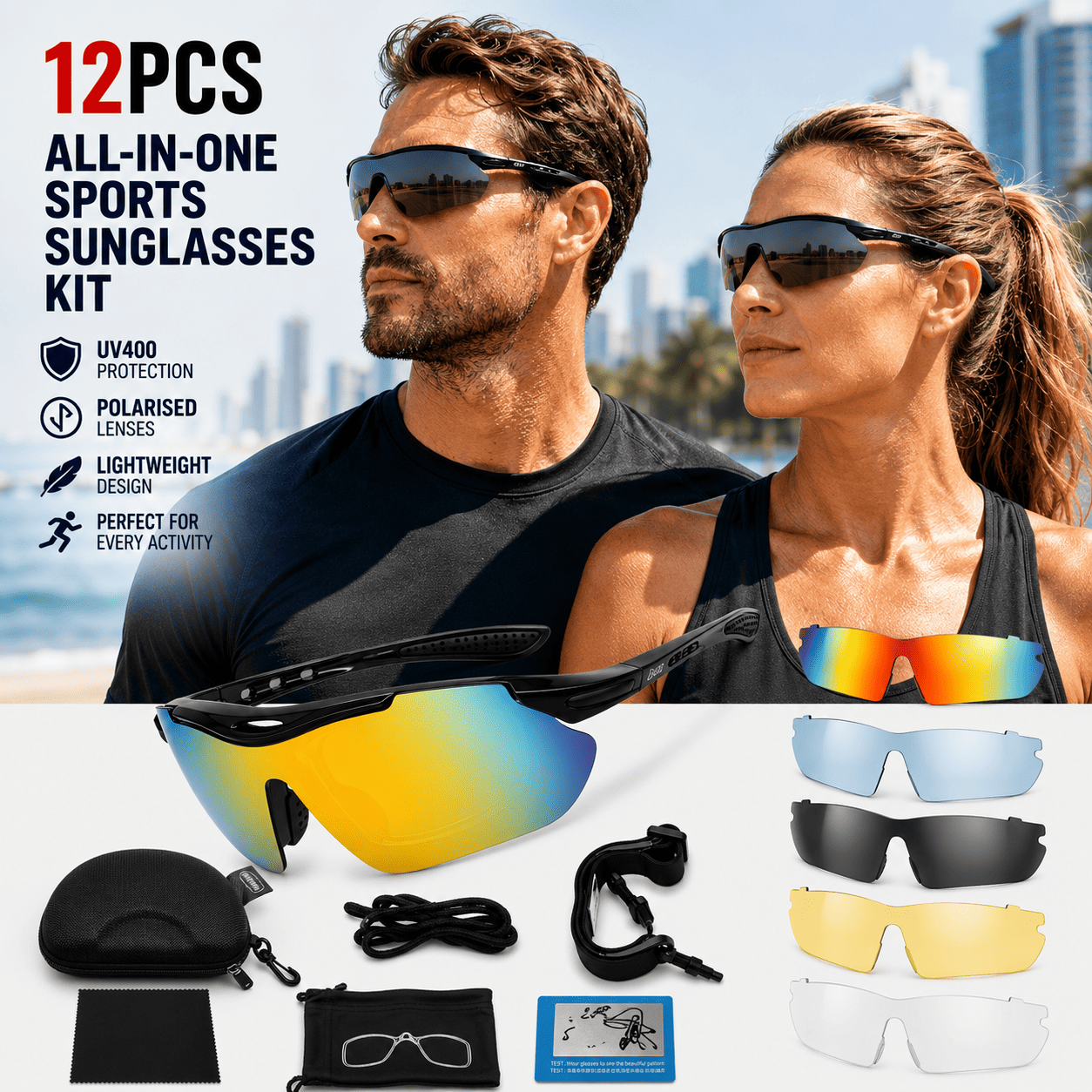 6-in-1 Polarised Sports Sunglasses | 6 Interchangeable Lenses